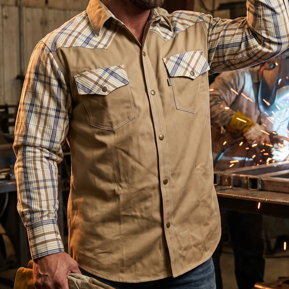 Sand Brown Plaid Shirt